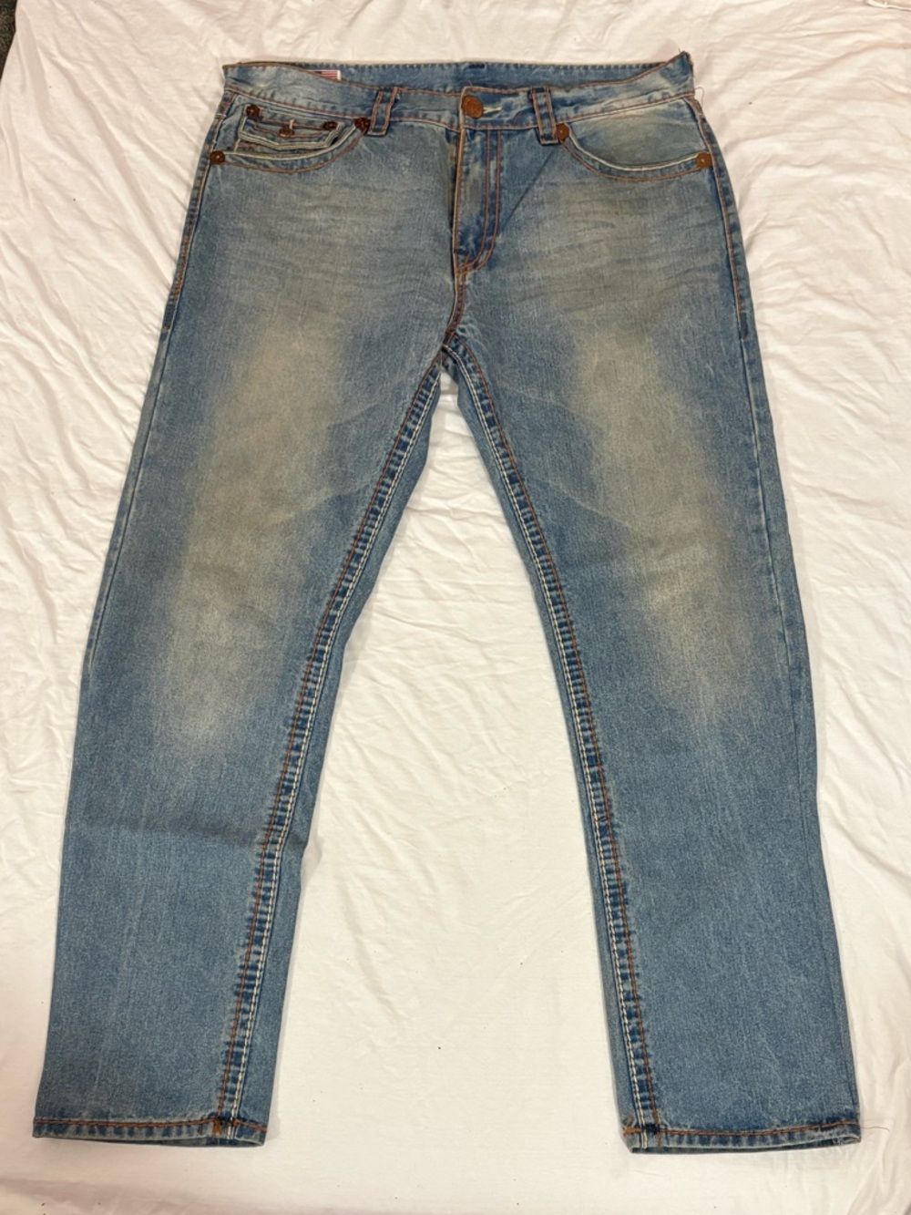 Vintage Y2K True Religion Ricky Super T Jeans Men Sz 40 USA Denim Leather Patch